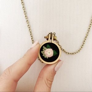 SOLD // Embroidered Flower Pendant Necklace